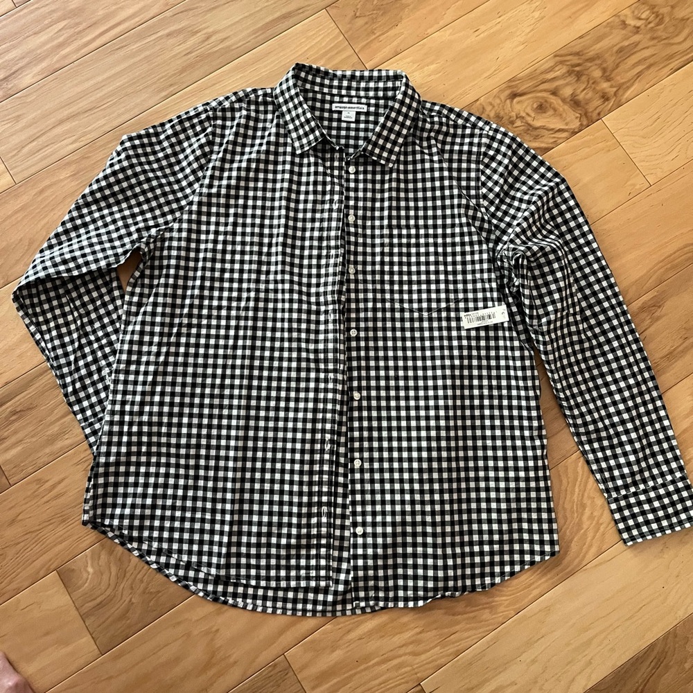 Women's Long-Sleeve Button-Down black & White Checks Poplin Shirt Sz xl NWT